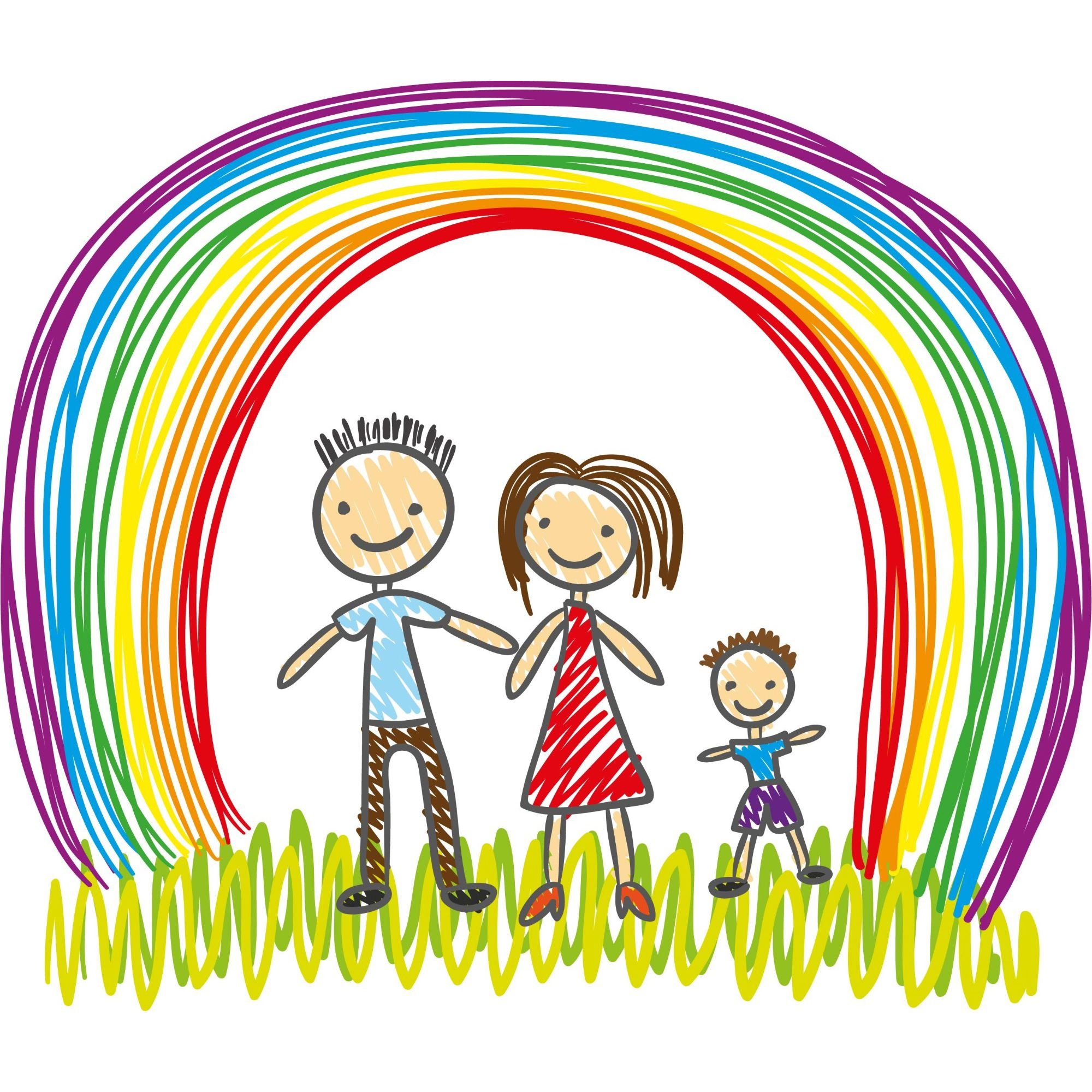 Детский рисунок дети и радуга