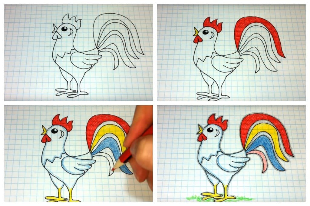 Рисунок петуха для детей карандашом