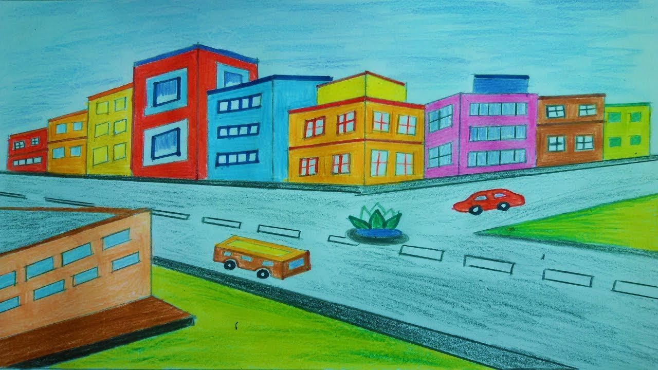 Включи простые города. Городской пейзаж для детей. Город рисунок. Нарисованный город. Современный город рисунок.