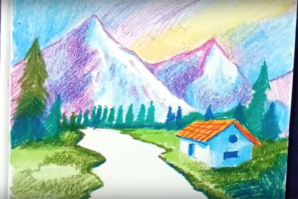 Рисунок красота гор окружающий мир. Горный пейзаж детям рисование. Детские рисунки гор. Детские рисунки горы. Красота гор рисования детей.