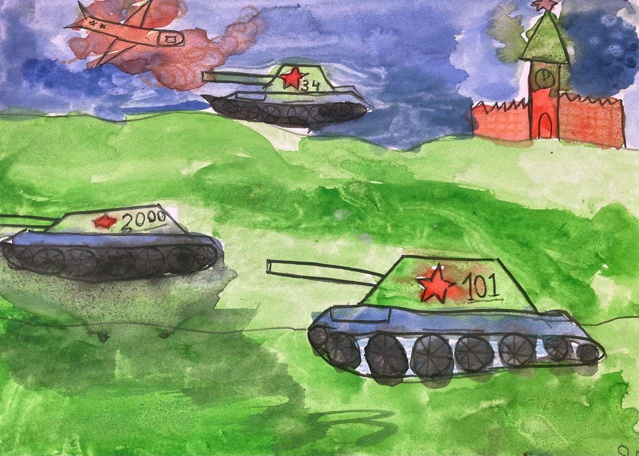 Танковый бой рисунок детский