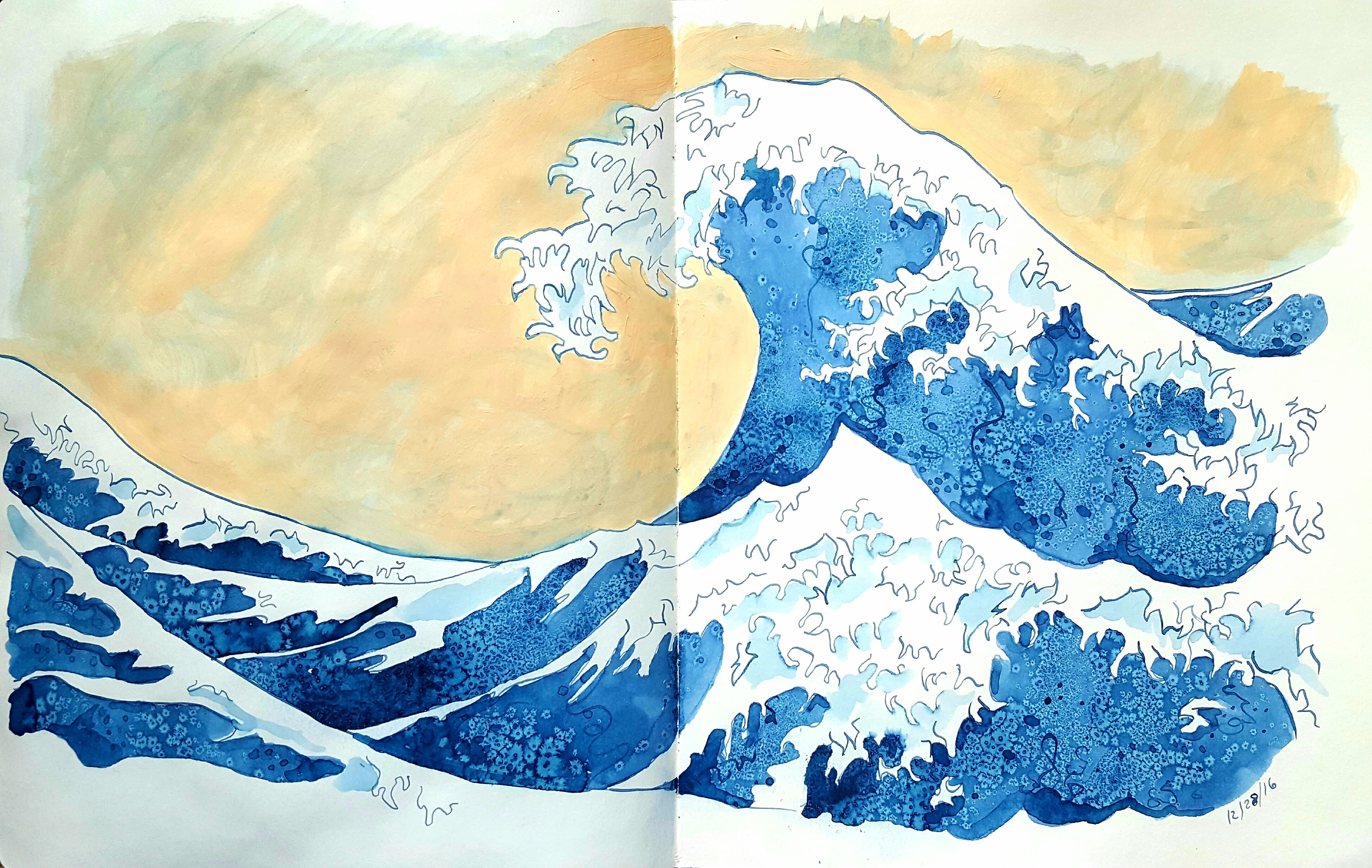 Морские волны рисование фломастерами