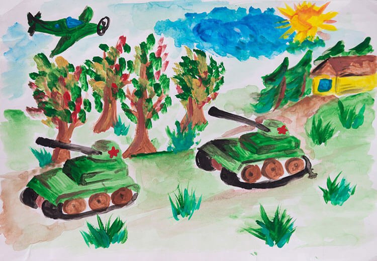 Рисунки детей на военную тему в начальной школе