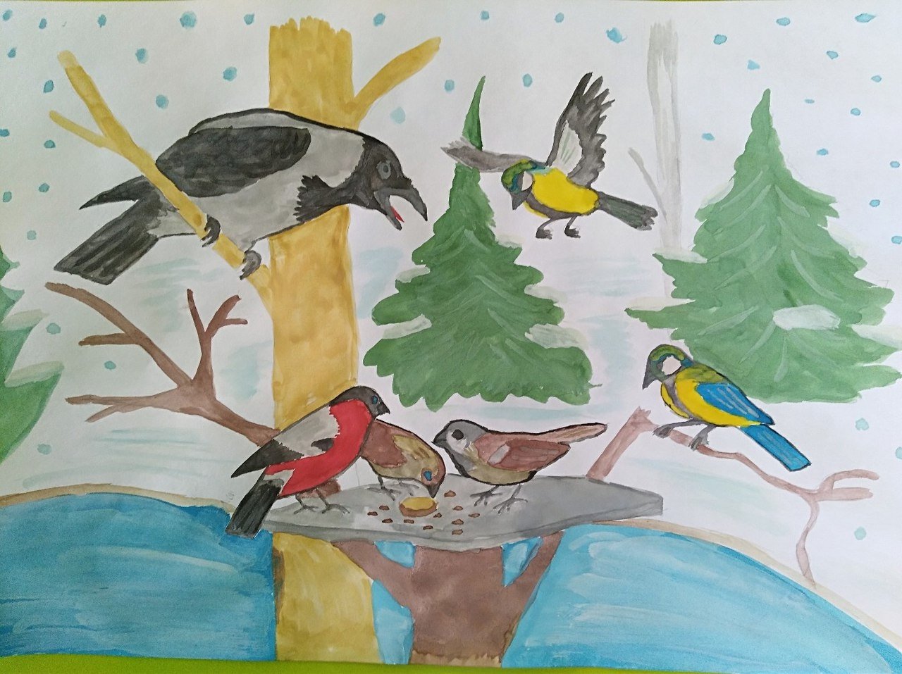 Рисунок зимующие птицы на конкурс