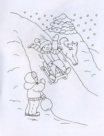 Раскраска горки для детей зима