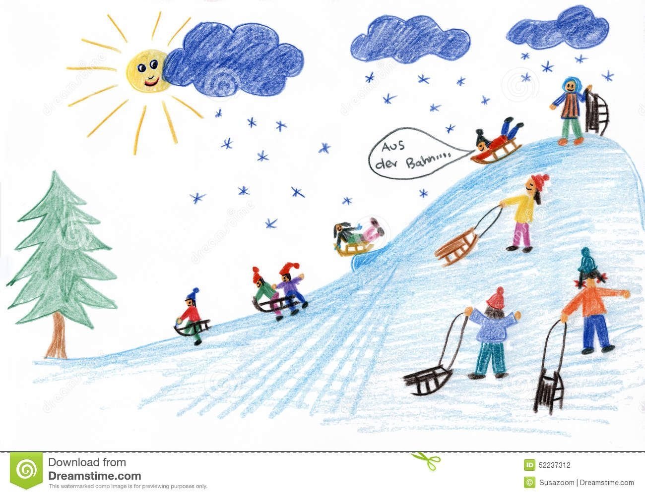 Рисунок зимней горки для детей