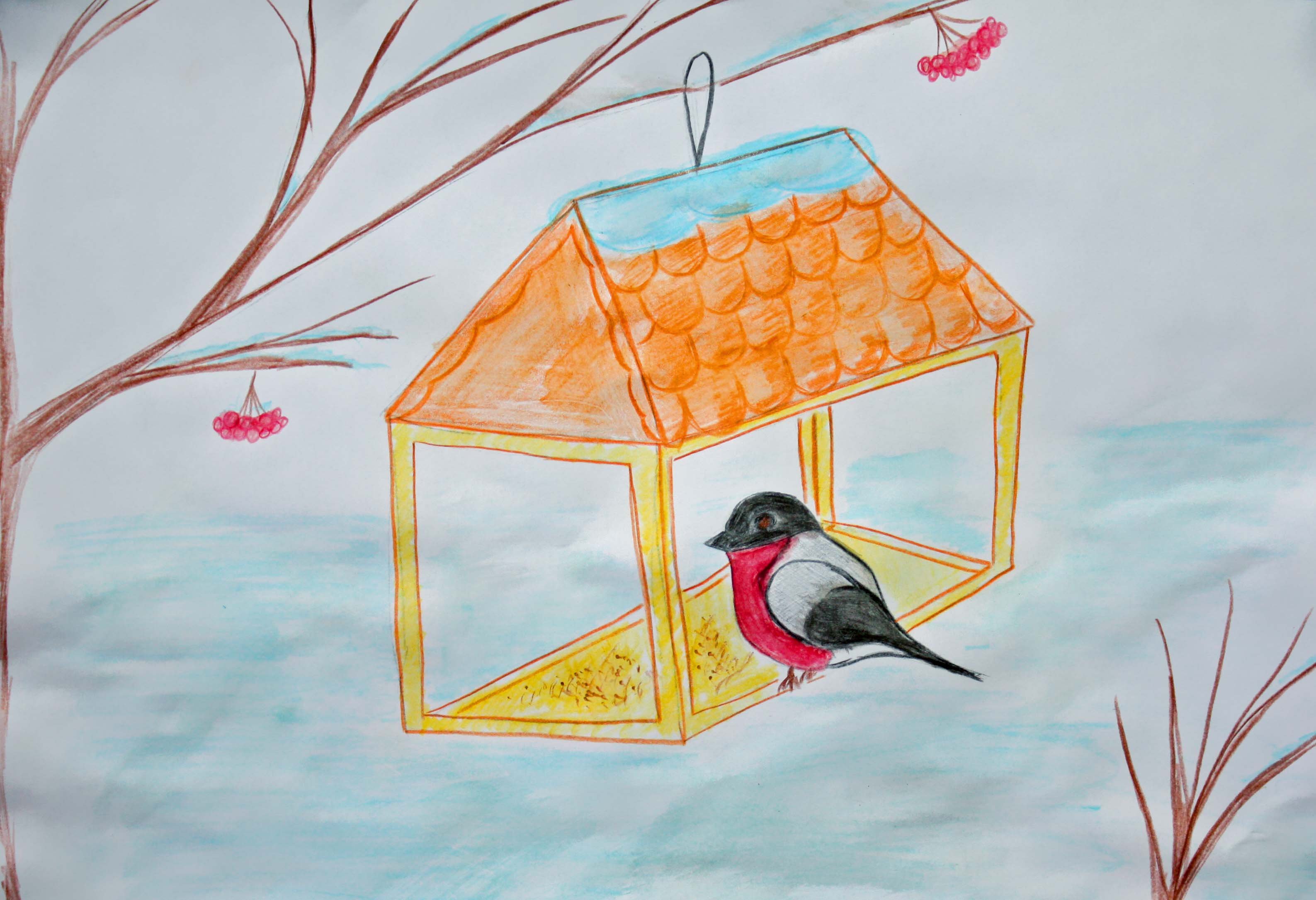 Кормушка для птиц рисунок для детей
