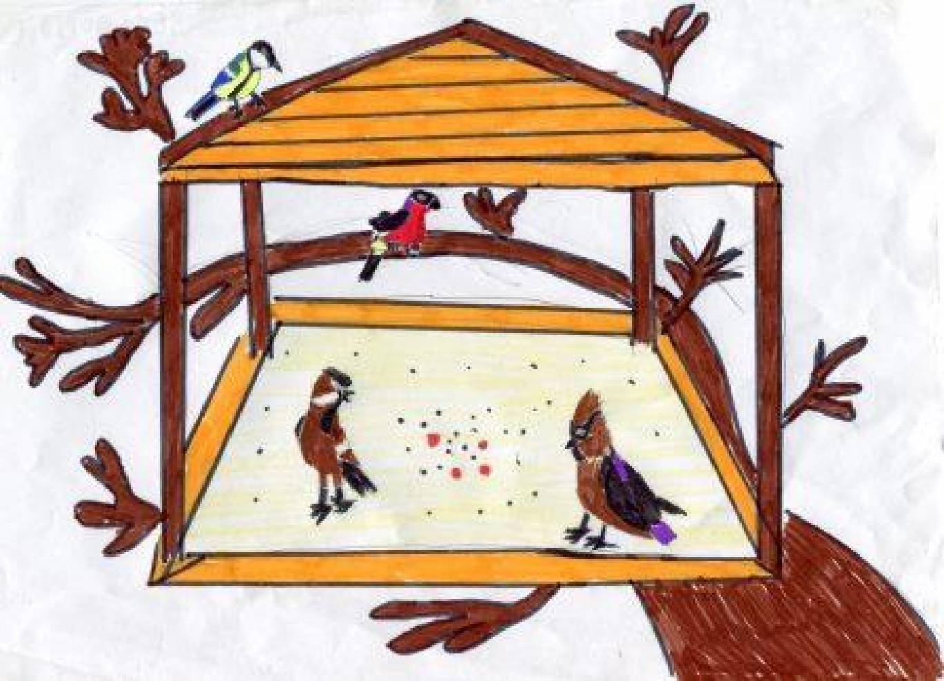 Кормушка для птиц рисунок для детей