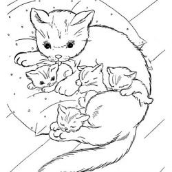 Детский рисунок кошка кормит котят (44 фото)