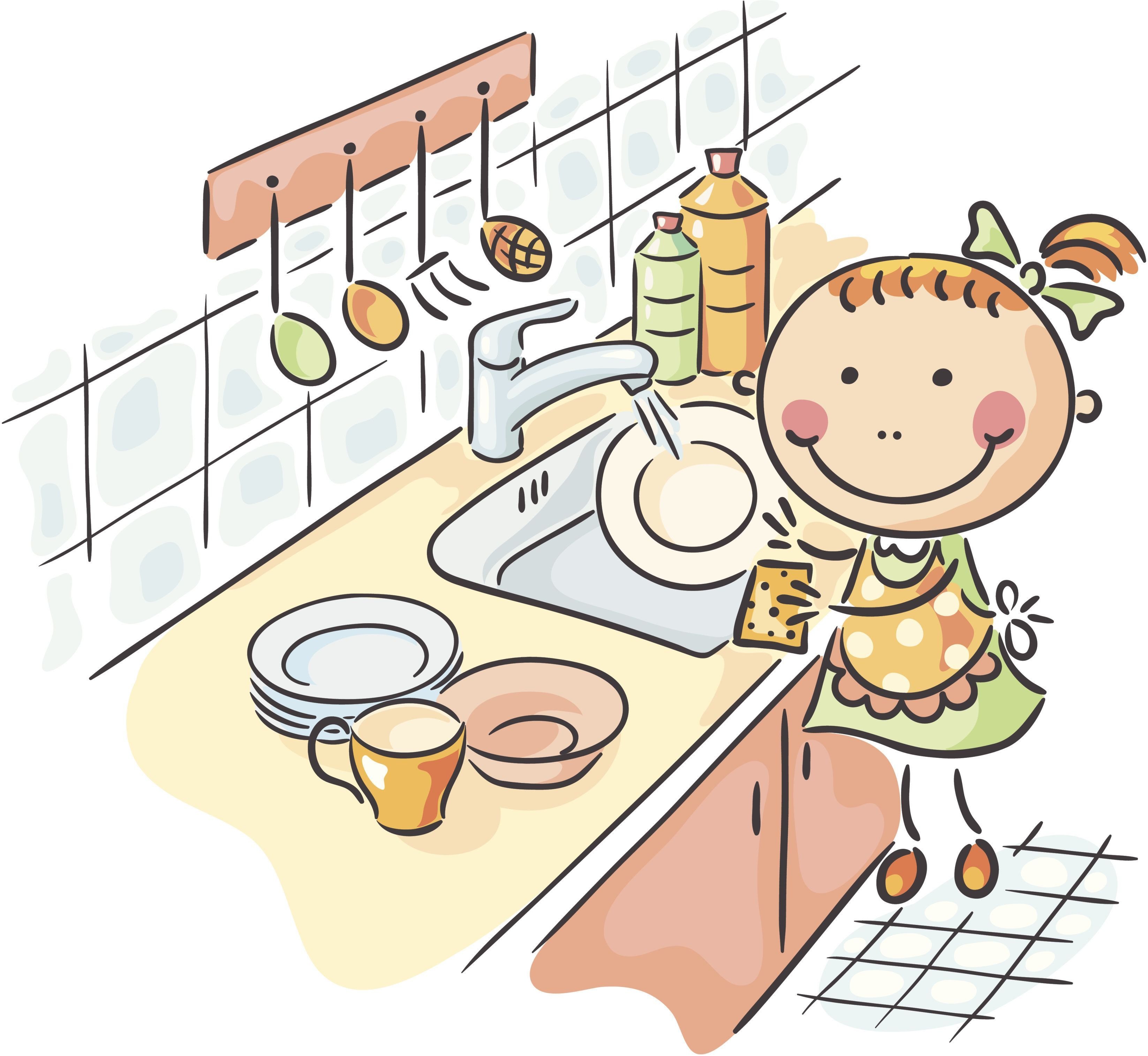 Ребенок моет посуду картинка для детей