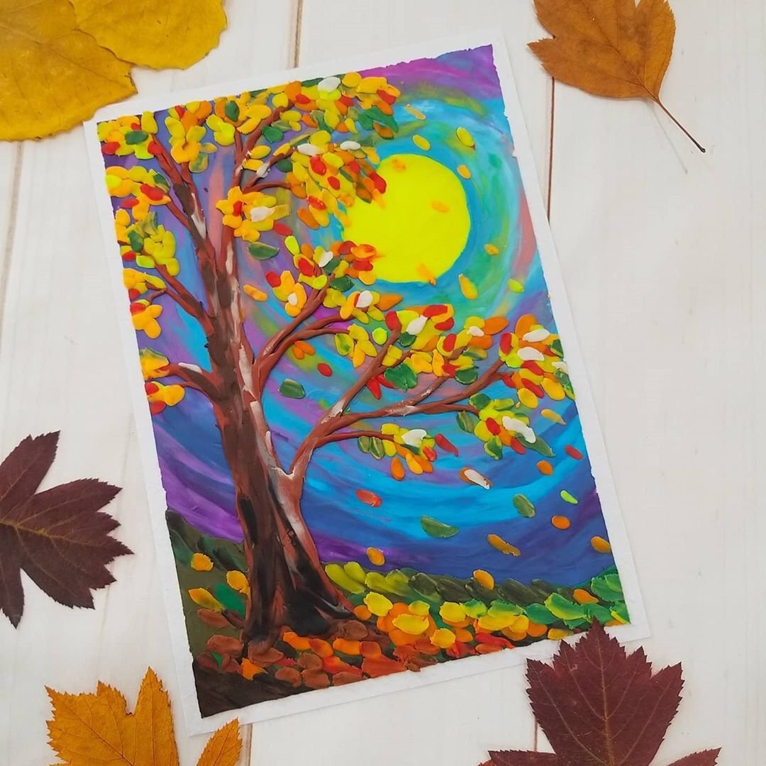 Осенняя картина из пластилина