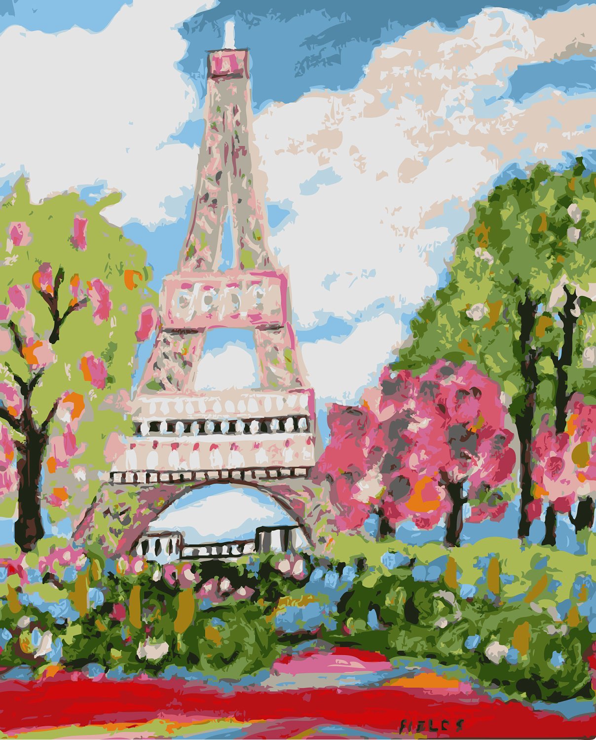 Париж Эйфелева башня гуашь