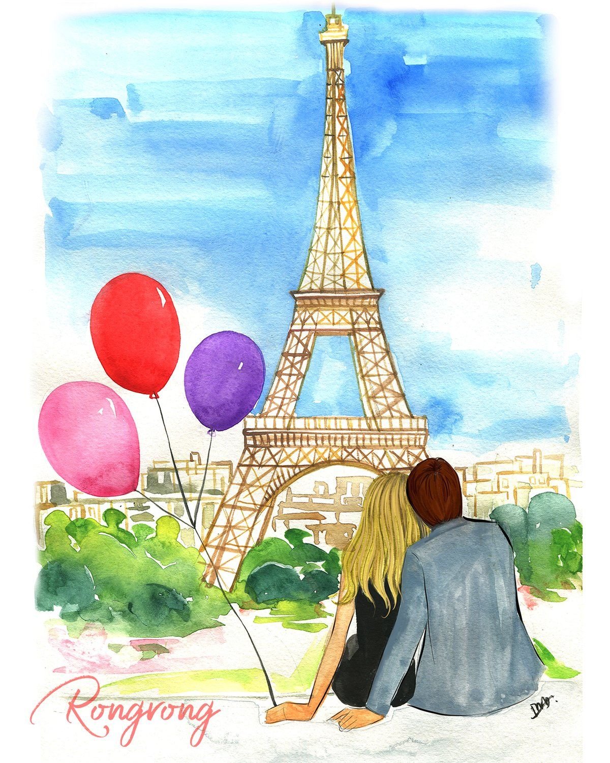 Нарисовать девочку в Париже