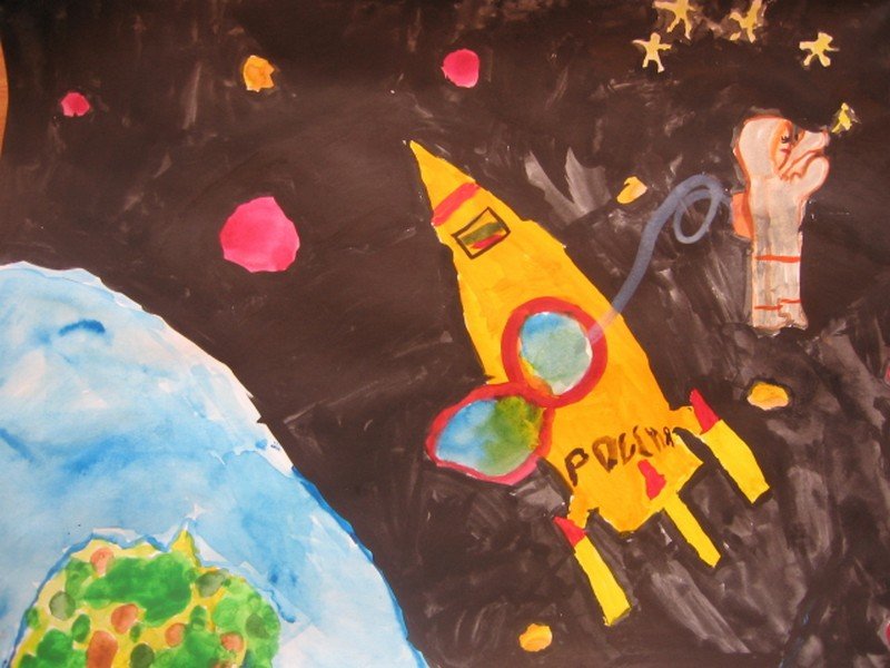 Ракета рисунок красками. Рисование для детей космос. Риосвание ракете в космосе. Рисование ракета в космосе. Покорение космоса рисунок.