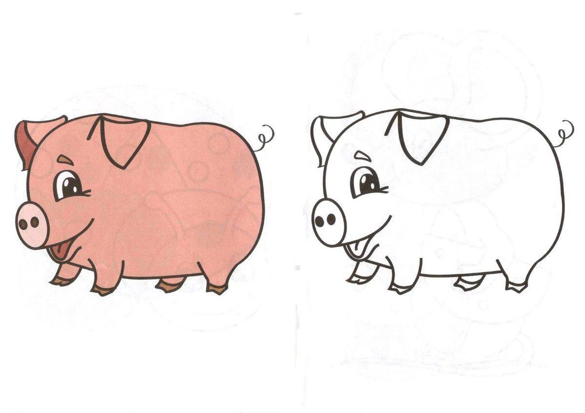 Раскраска свинья для детей 3-4 лет