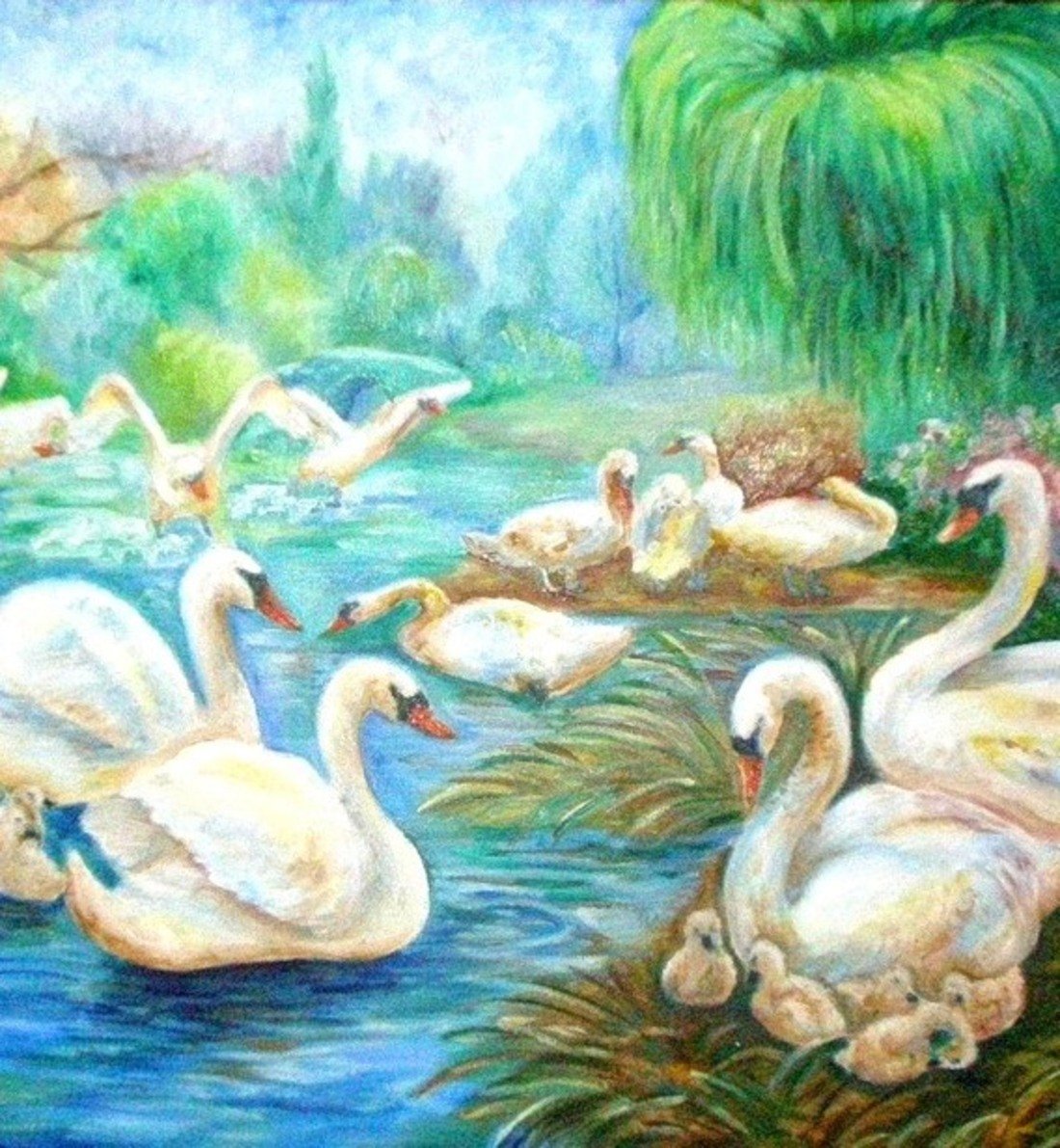 Лебединое озеро для детей. Лебединое озеро лебеди. Пейзаж с лебедями. Лебеди живопись. Картина "лебеди".