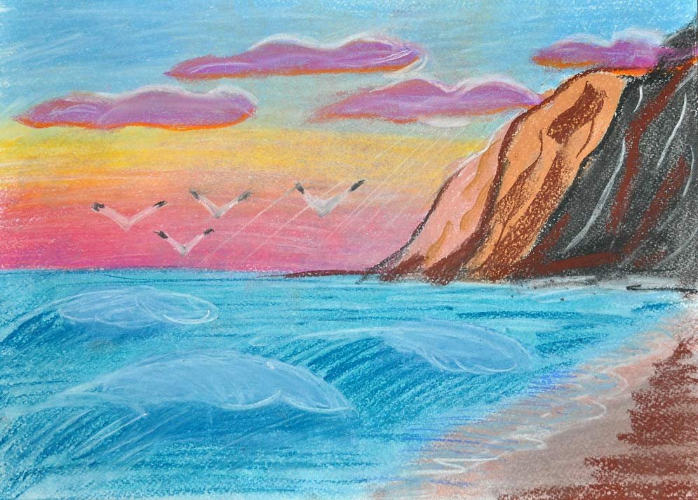 Море Рисунок Цветными Карандашами