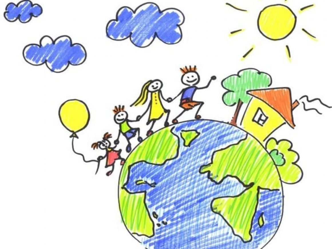 Рисунок дети на земном шаре карандашом