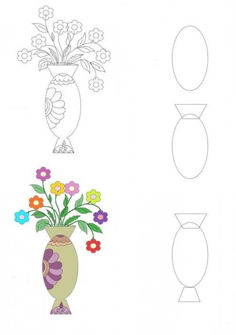 Рисование вазы с цветами поэтапно