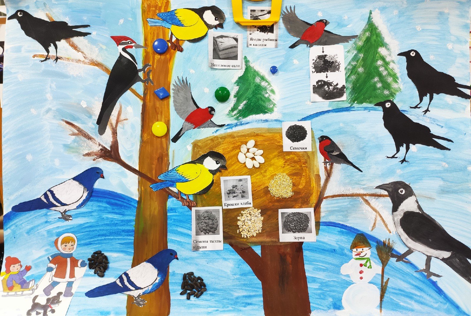 Плакат птицы зимой