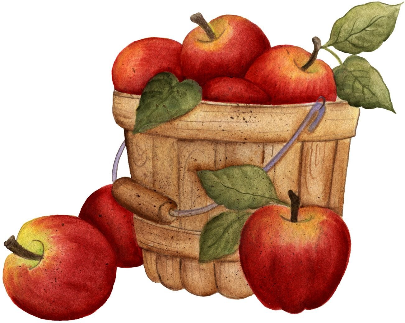 Корзина с яблоками мультяшная