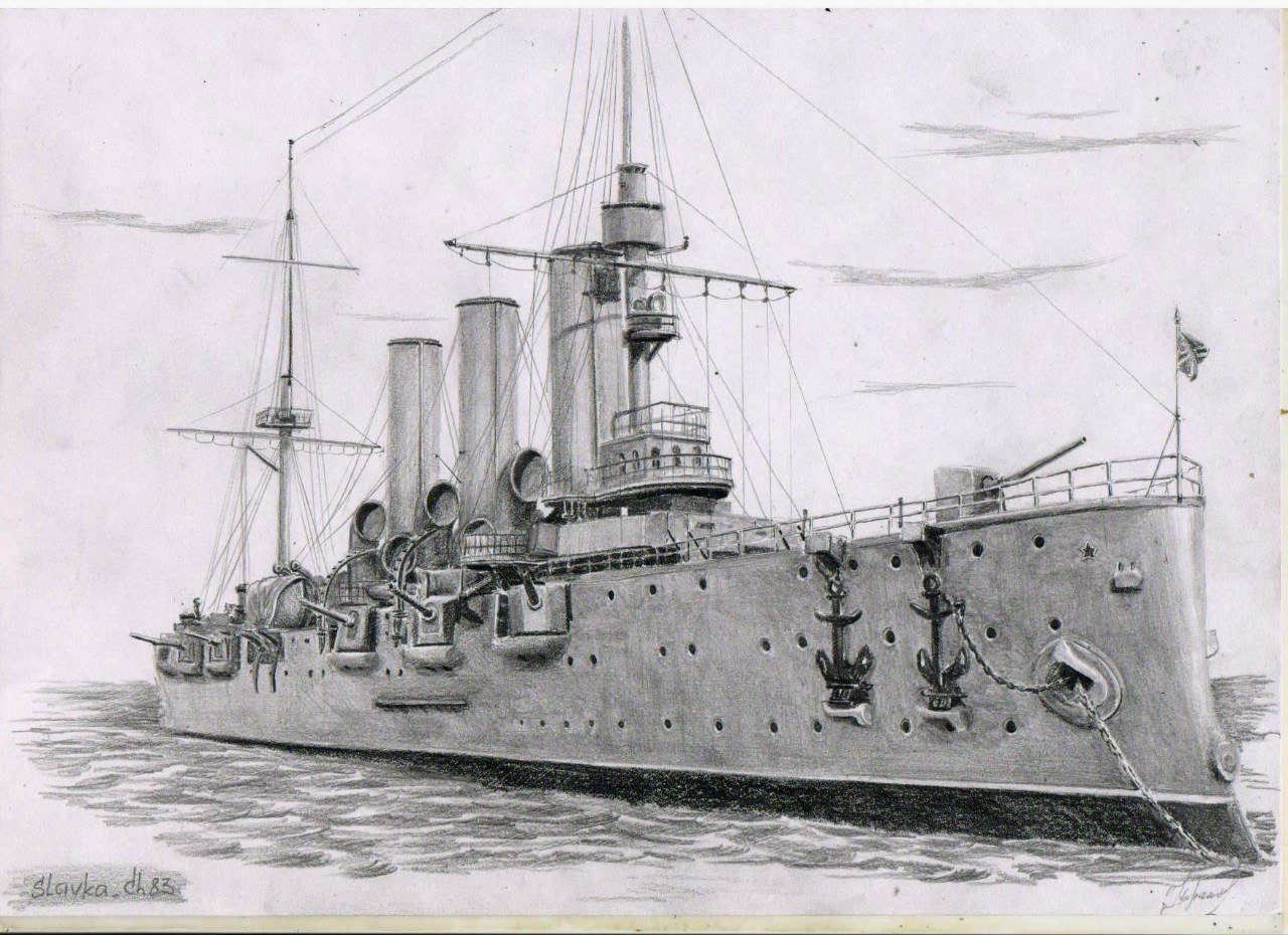 Крейсер Аврора рисунок карандашом