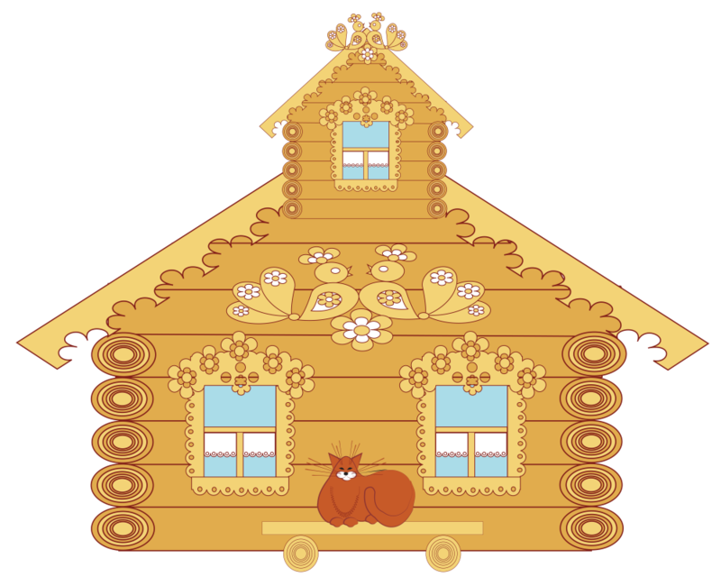 Дом Теремок сбоку вектор. Мультяшный деревянный домик. Сказочная избушка. Деревянная изба для детей.