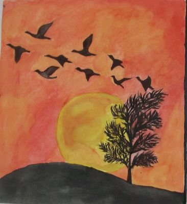Рисование птицы улетают на Юг