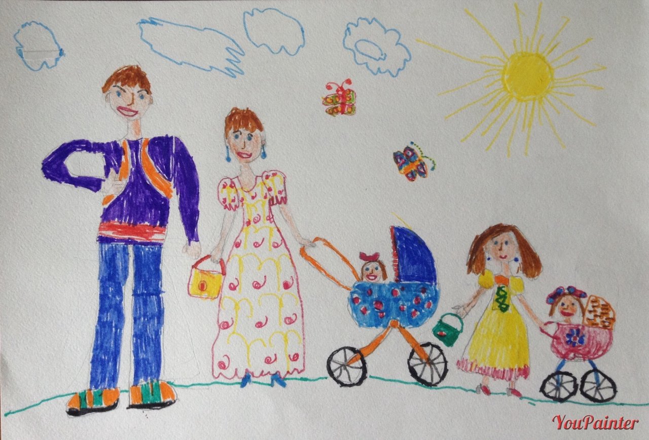 Детский рисунок мама папа я