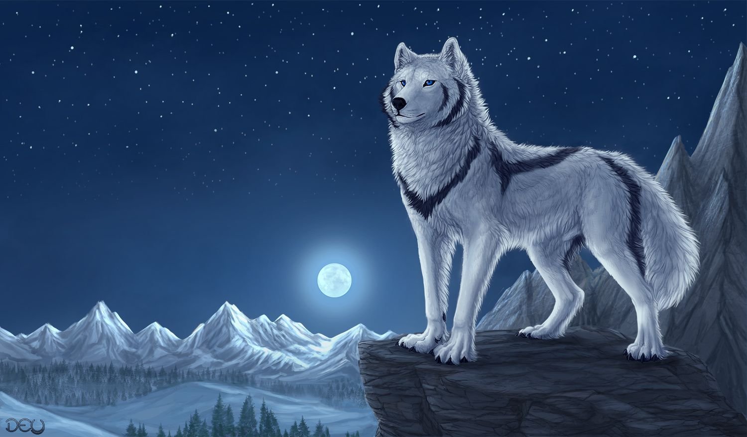 Полярный волк ночью