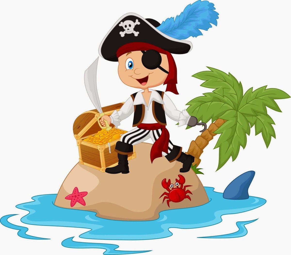Пират на острове на белом фоне