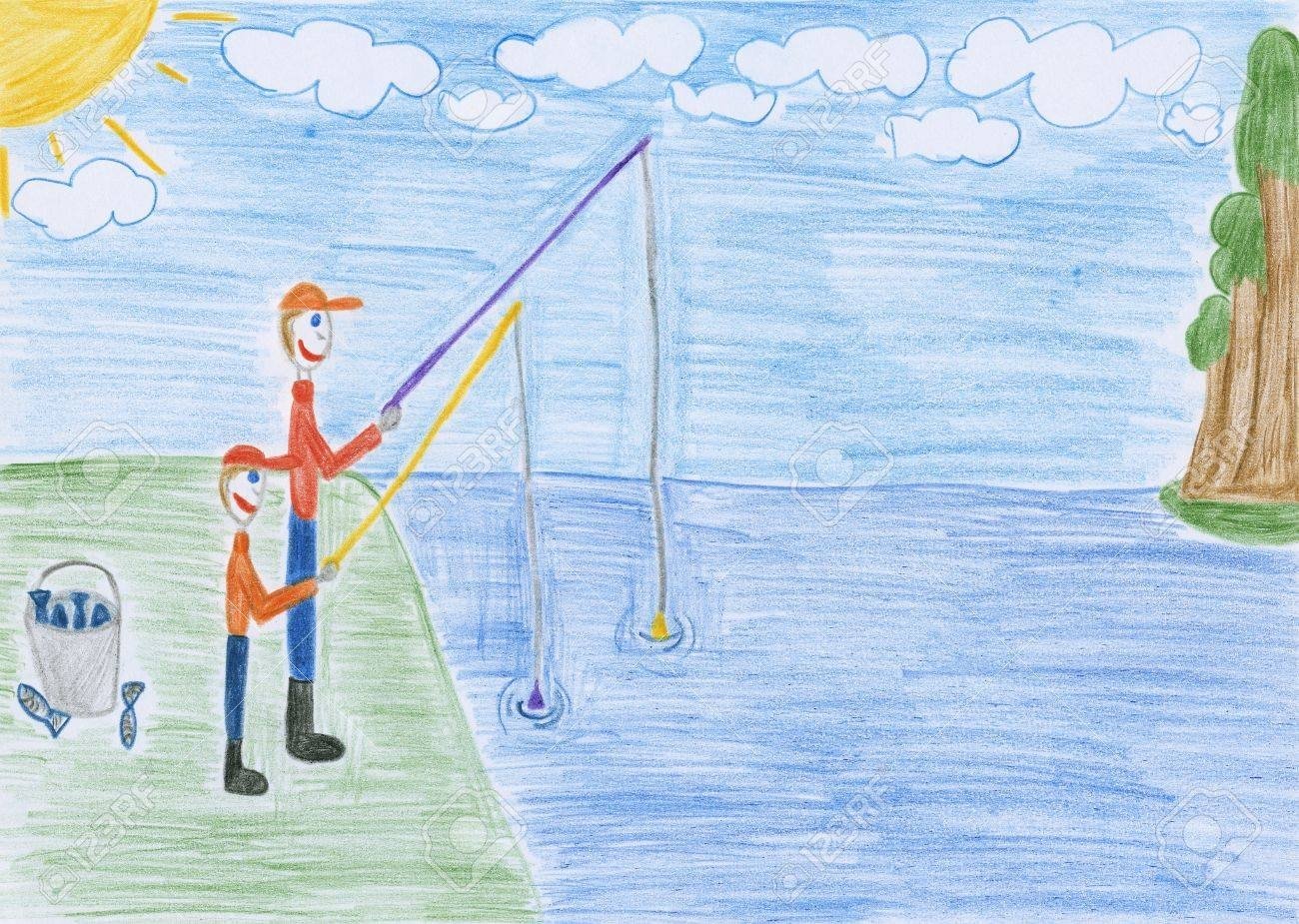 Детские рисунки на тему рыбалка