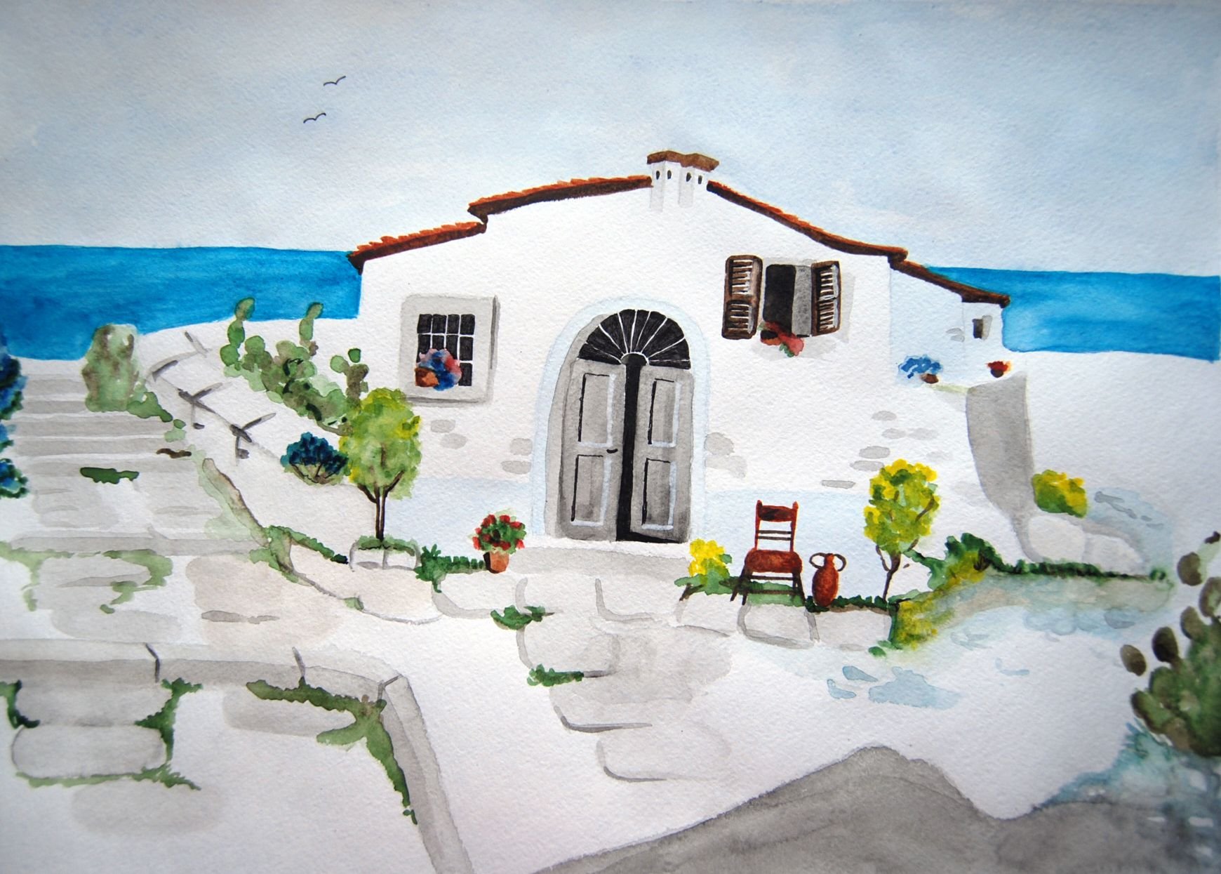 Нарисовать дом у моря