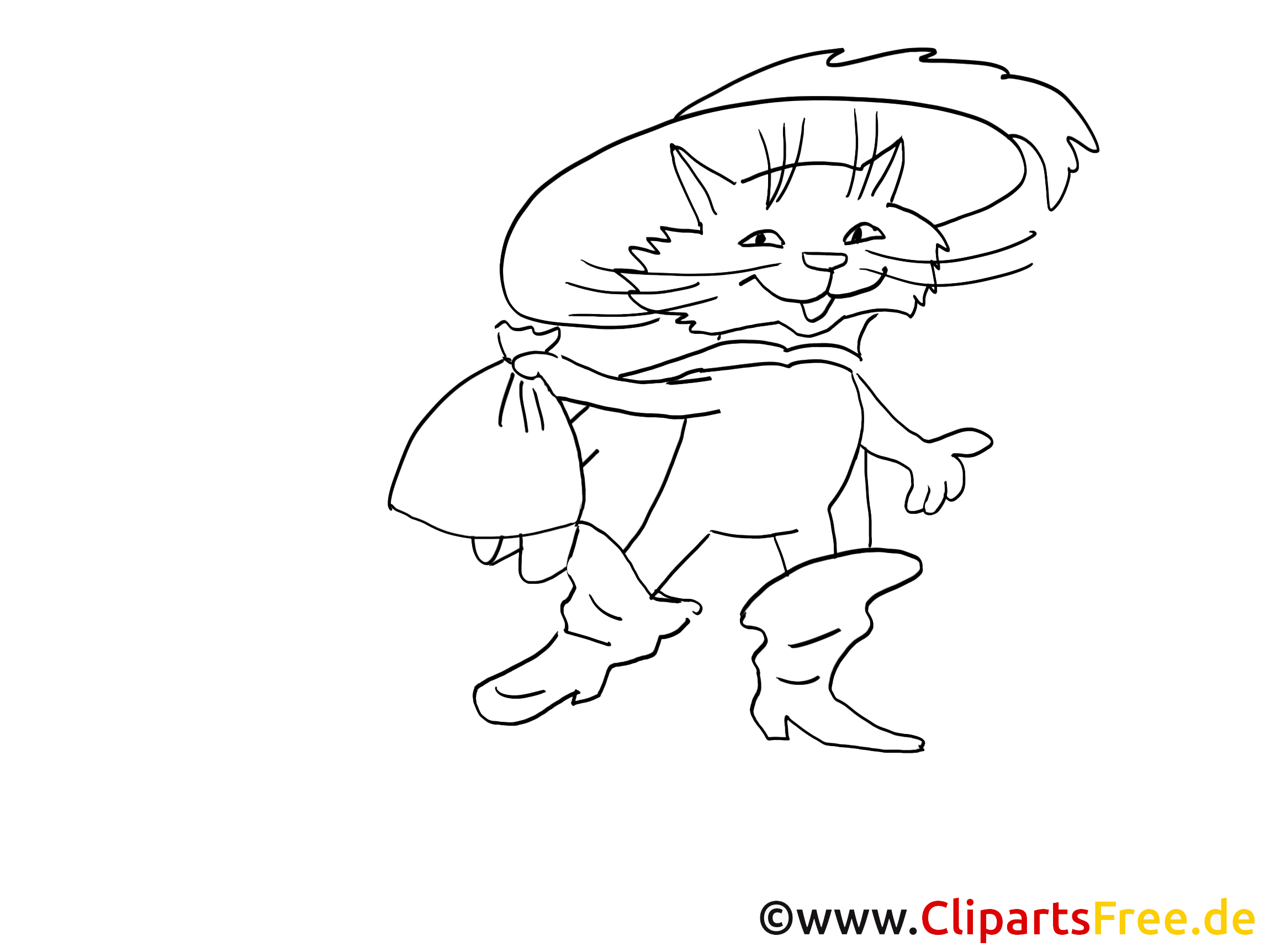 Раскраска кота в сапогах из сказки Шарля Перро. Кот в сапогах рисунок для детей.