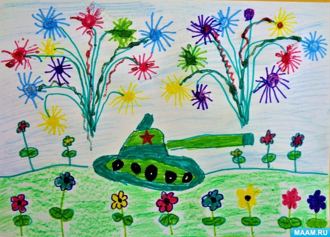 Детские рисунки к 9 мая в детском саду 4 года