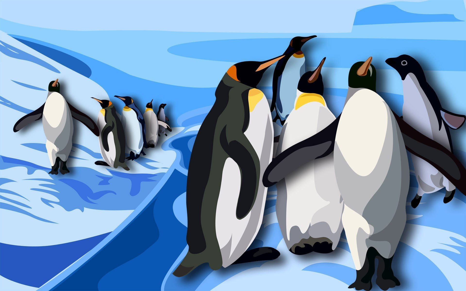 Рисование пингвины в Антарктиде