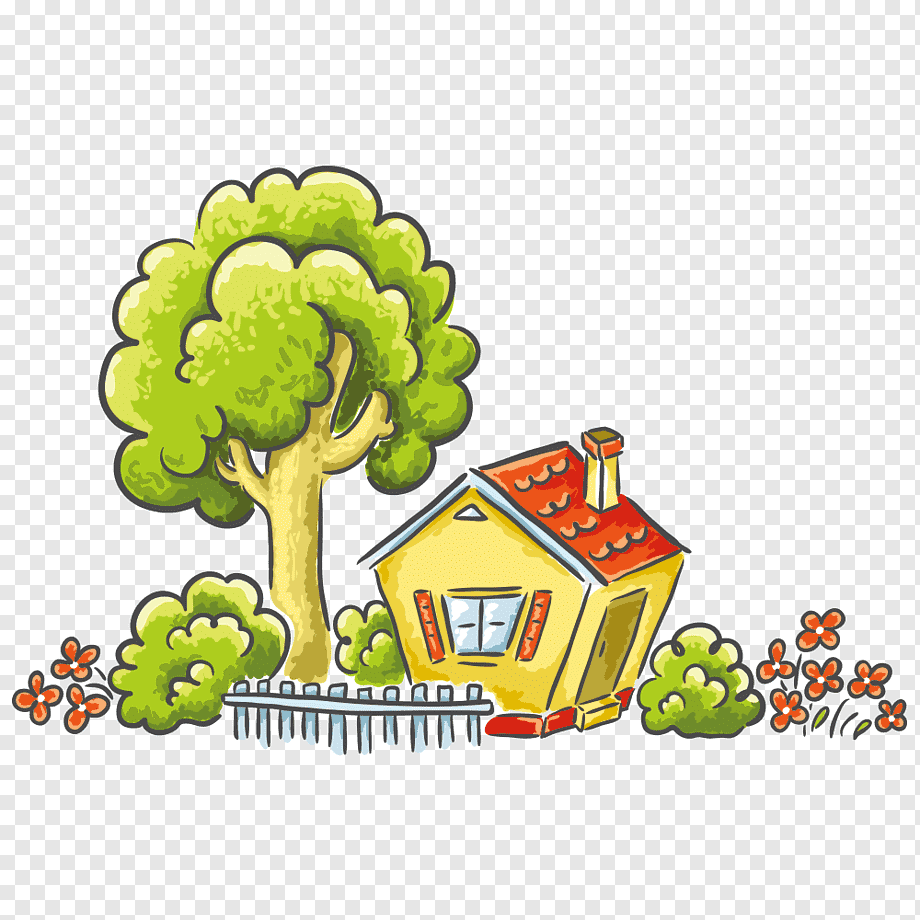 Дерево рядом с домом рисунок