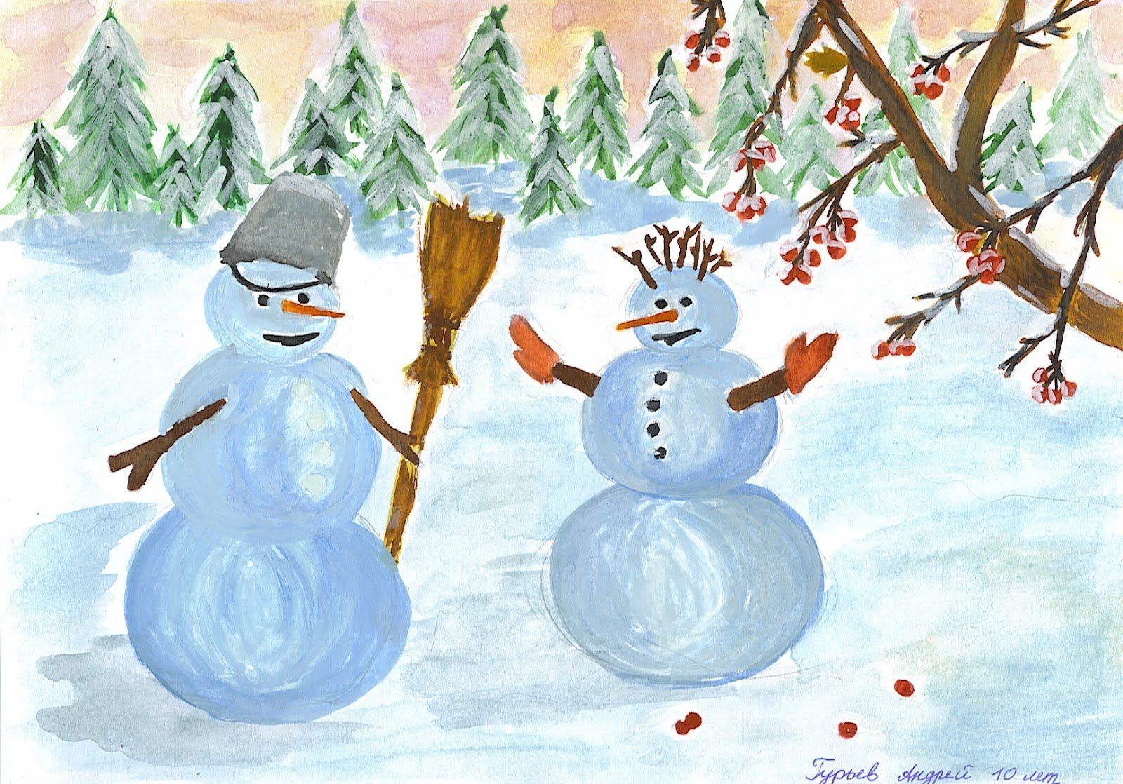 Рисунки о зиме для школьников