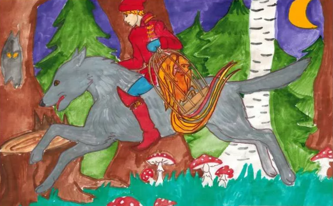Царевич и серый волк рисунки. Иллюстрация из сказка Ивана-царевича и аерый волк.