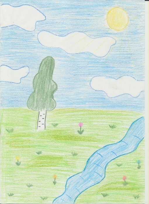 Рисунок к стихотворению на лугу. Детские рисунки реки. Речка рисунок для детей. Река рисунок для детей. Детские рисунки на тему река.