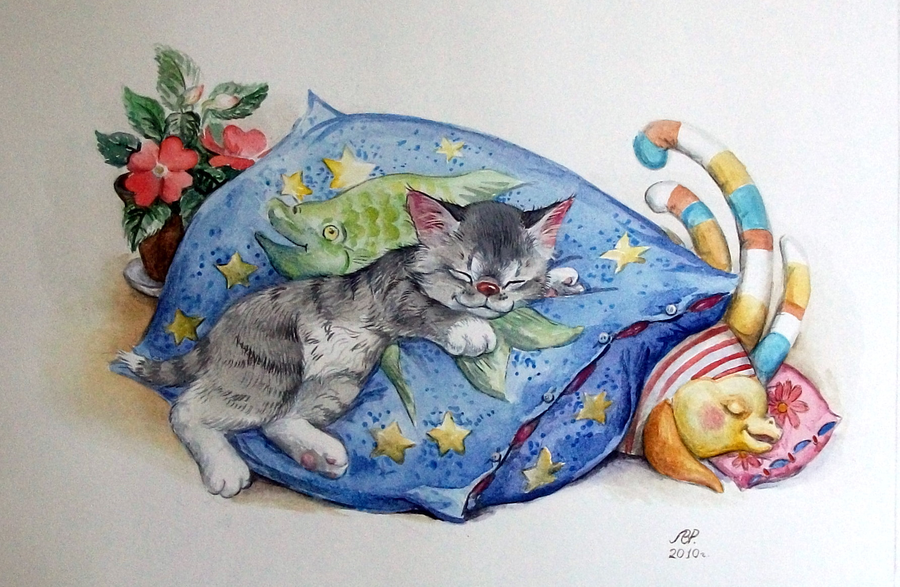 Коты рисунки. Кот-подушка. Спящие котята. Мыши днем спят ночью