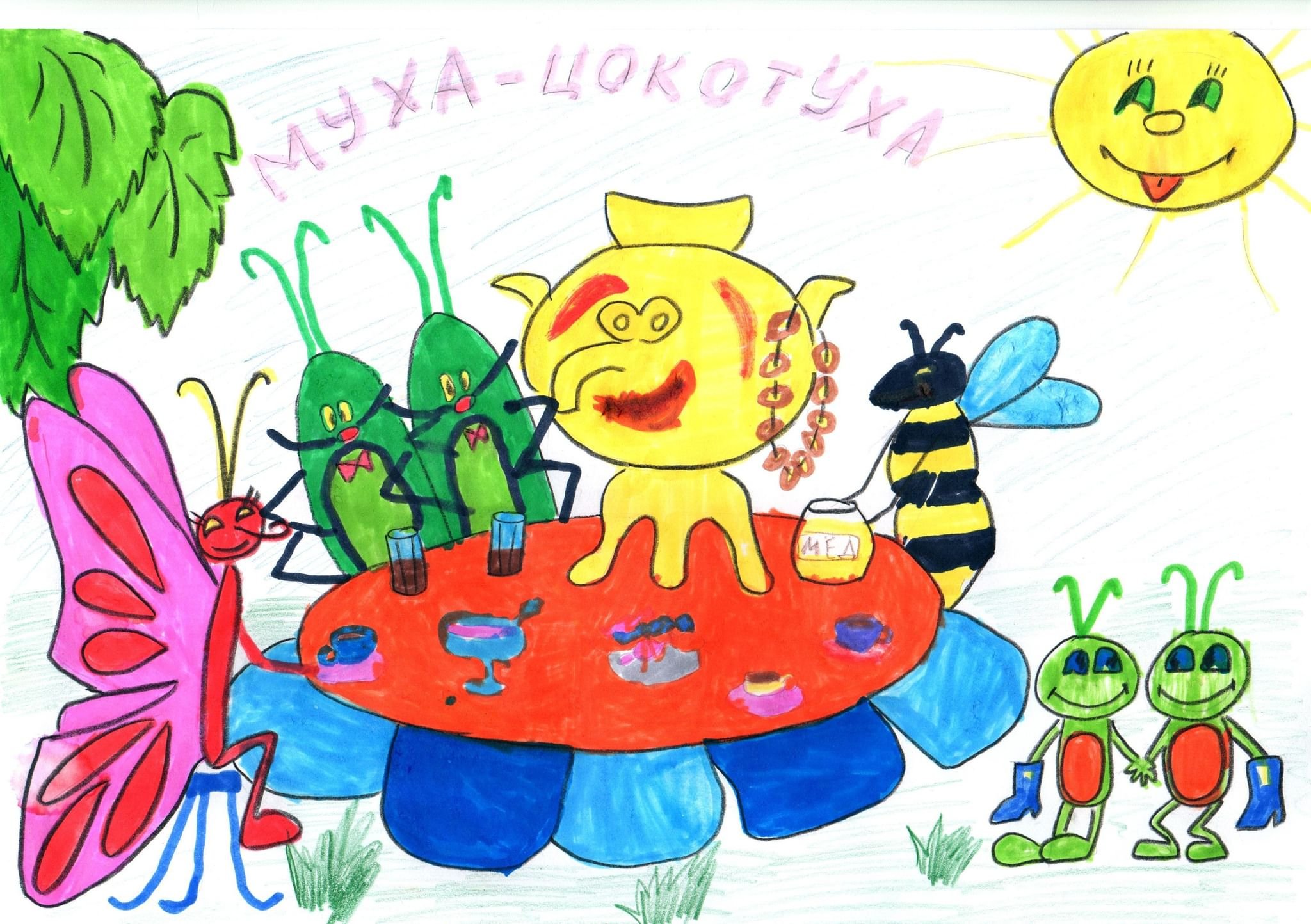 Муха Цокотуха Корнея Чуковского рисунки детские