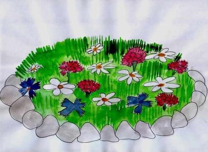 легкий рисунок клумба с цветами