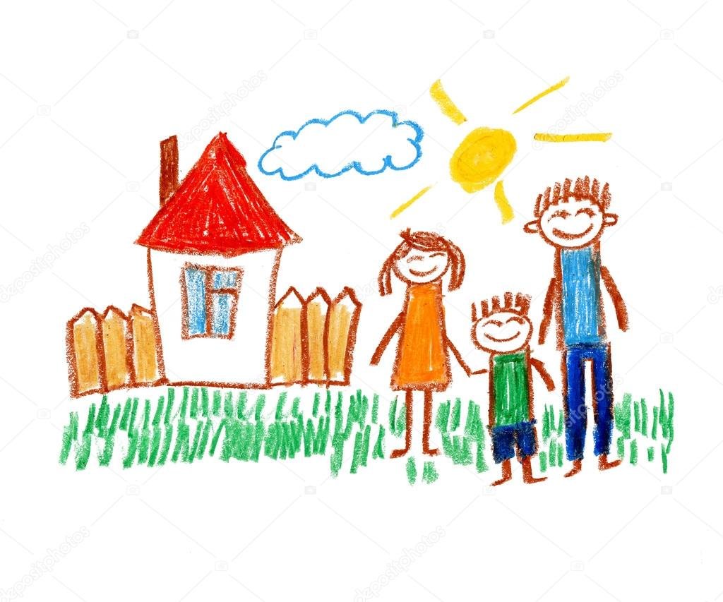 Детские рисунки с домиками и семьей