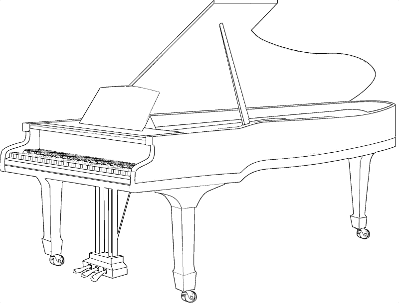 Добрый клавесин. Пианино раскраска. Пианино сбоку рисунок. Фортепиано раскраска для детей.