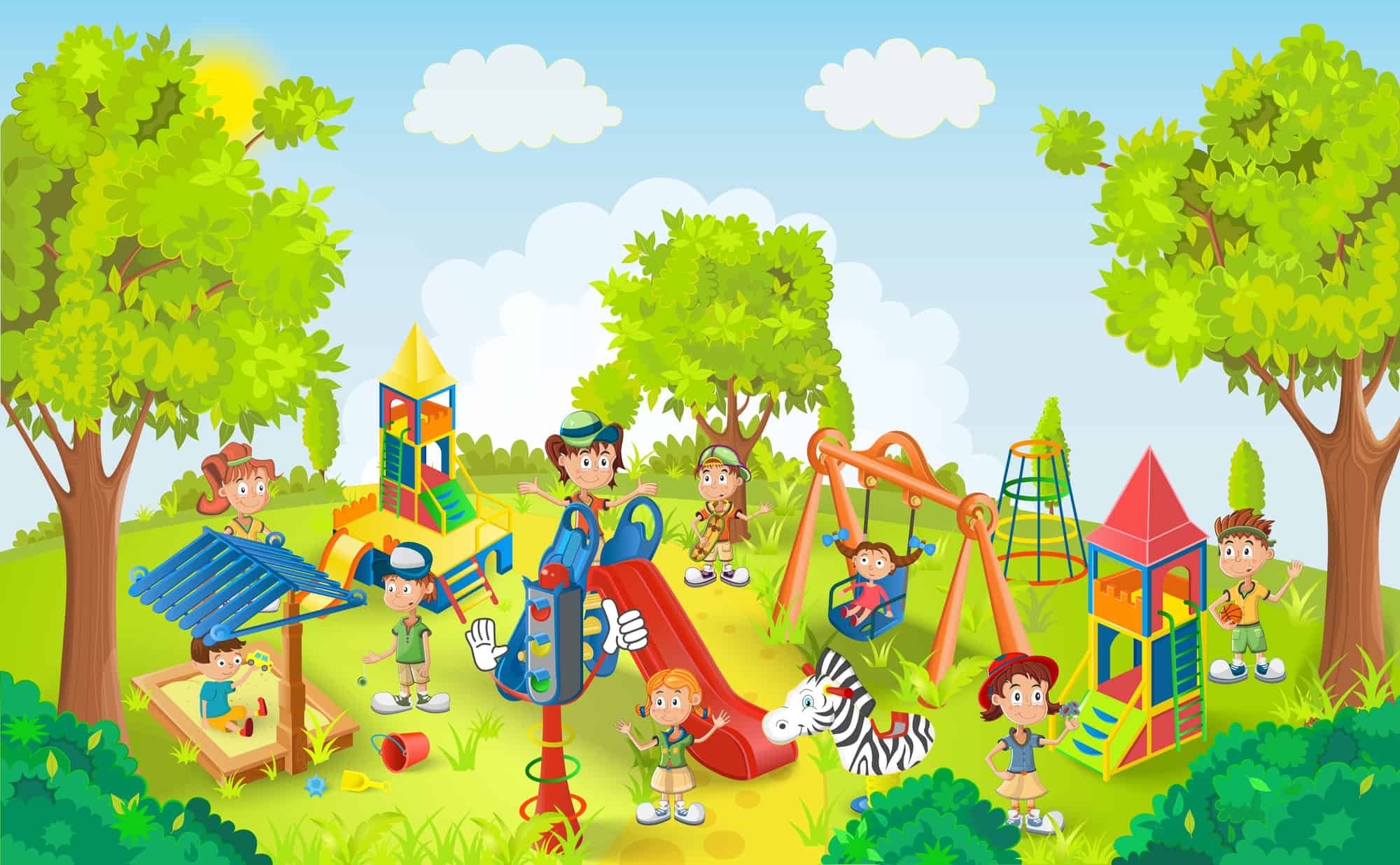 Детская площадка в детском саду иллюстрации