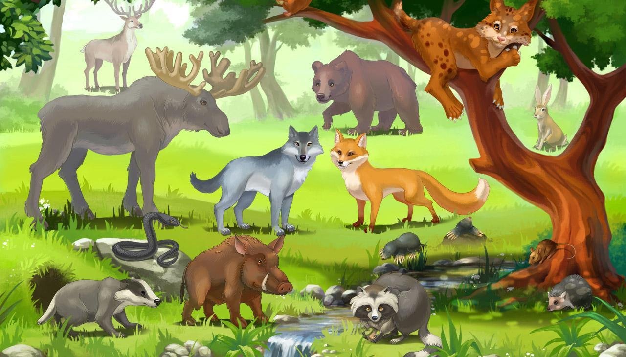 Лес с дикими животными