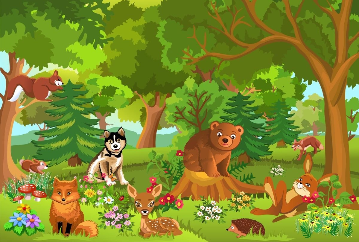 Лес с животными для детей