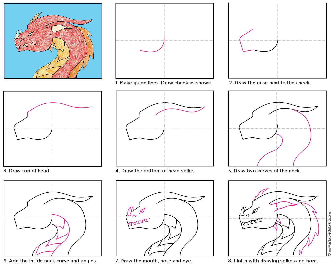 Рисунки по этапам дракон