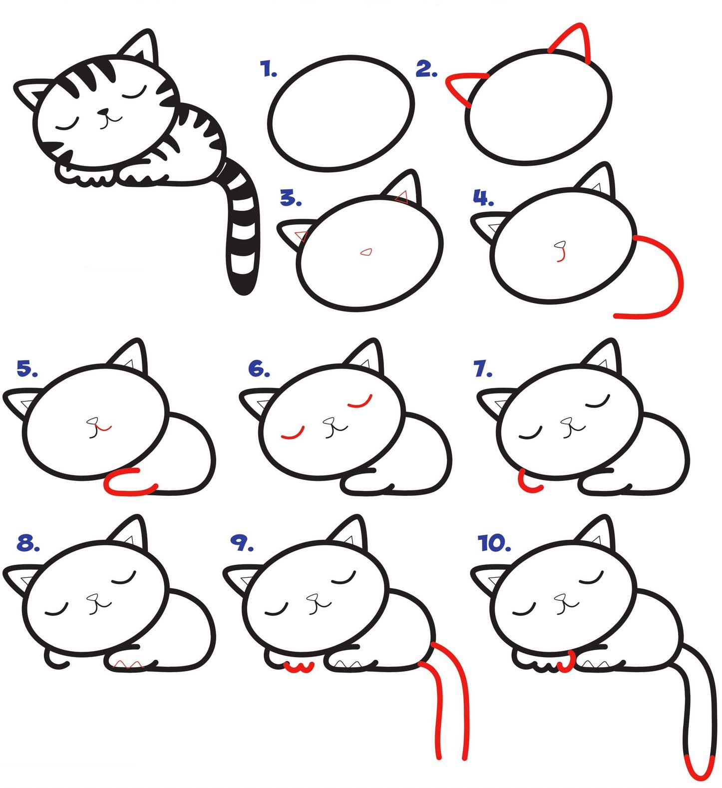 Пошаговое рисование кошки для дошкольников